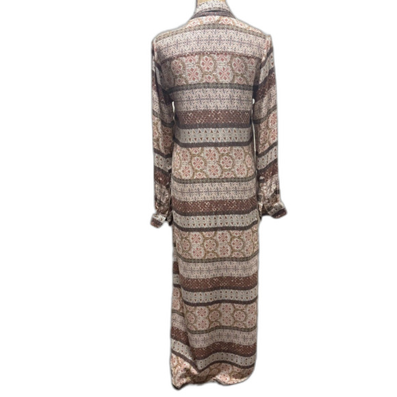 White Crow Maxi Shirt Dress Button Front Mixed Print Bohemian Flowy Size Small - Picture 4 of 6
